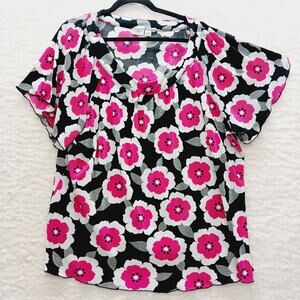 Blouse Hot Pink Black Flower Power 60's Retro Mod Festival Bloomcore Size 26 28
